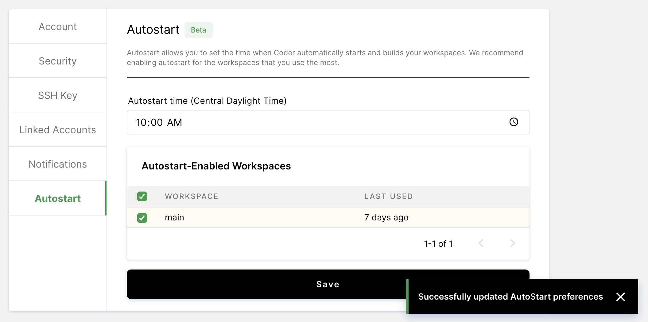 Select workspaces to
autostart
